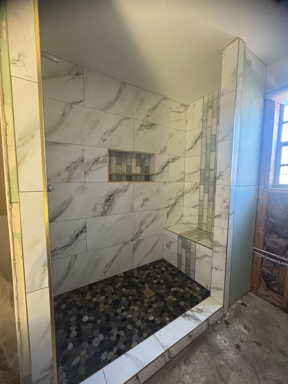 Custom tile shower under construction